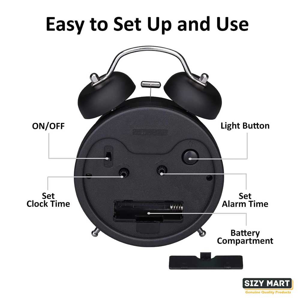 Super Loud Alarm Clock Silent Non-Ticking for Heavy Sleepers, Retro Twin Bell Alarm Clock with Backlight for Bedside for HomeSchoolOffice Black (1) Super Loud Alarm Clock Silent Non-Ticking for Heavy Sleepers, Retro Twin Bell Alarm Clock with Backlight for Bedside for HomeSchoolOffice Black