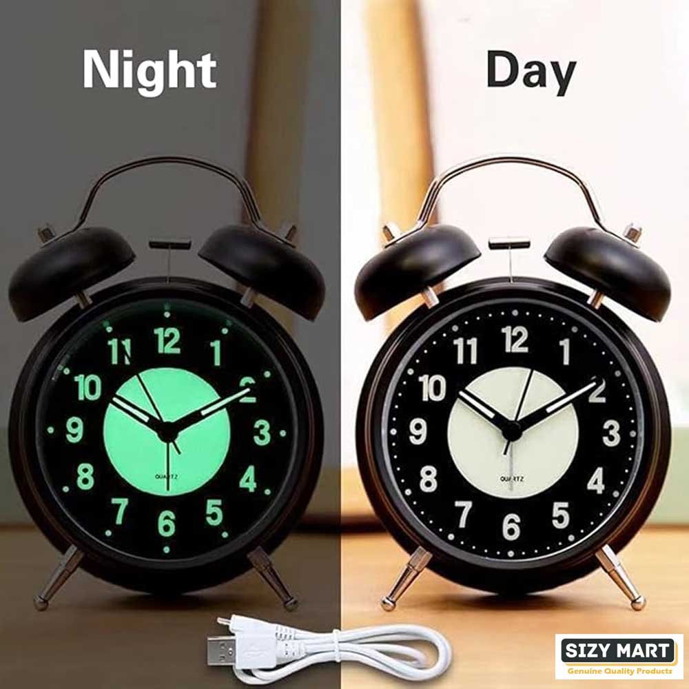 Super Loud Alarm Clock Silent Non-Ticking for Heavy Sleepers, Retro Twin Bell Alarm Clock with Backlight for Bedside for HomeSchoolOffice Black (10)