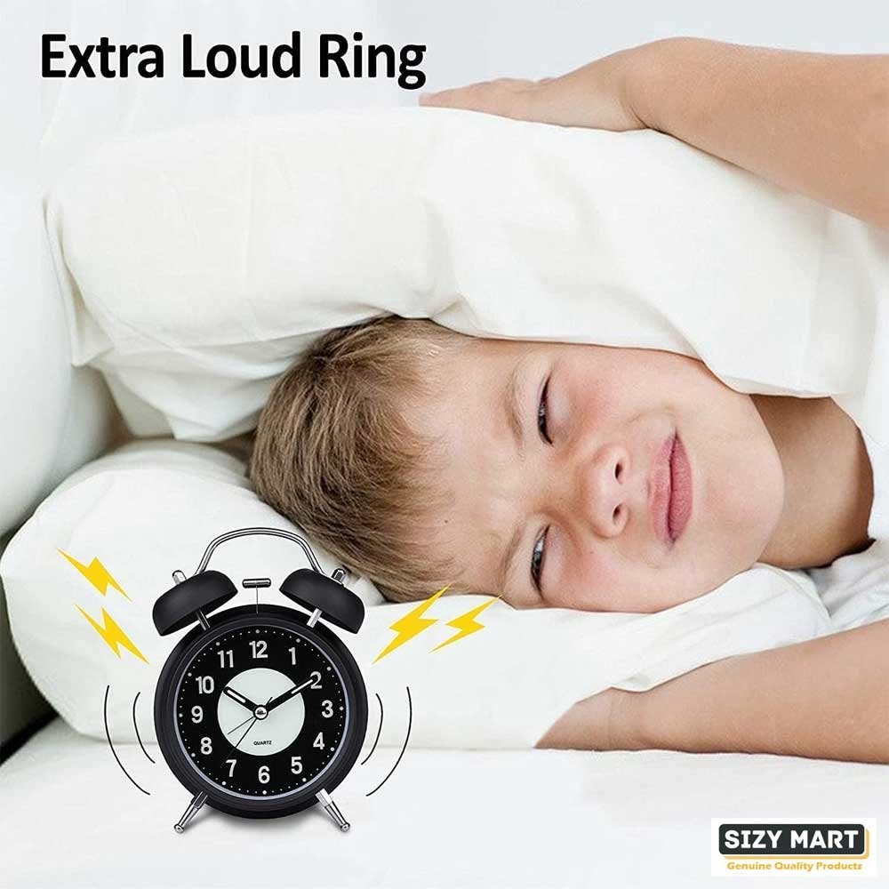 Super Loud Alarm Clock Silent Non-Ticking for Heavy Sleepers, Retro Twin Bell Alarm Clock with Backlight for Bedside for HomeSchoolOffice Black (2)